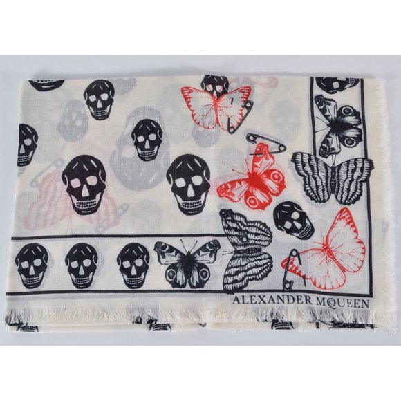 Alexander McQueen Wool Modal Butterfly Skull Scarf - Picture 1 of 9